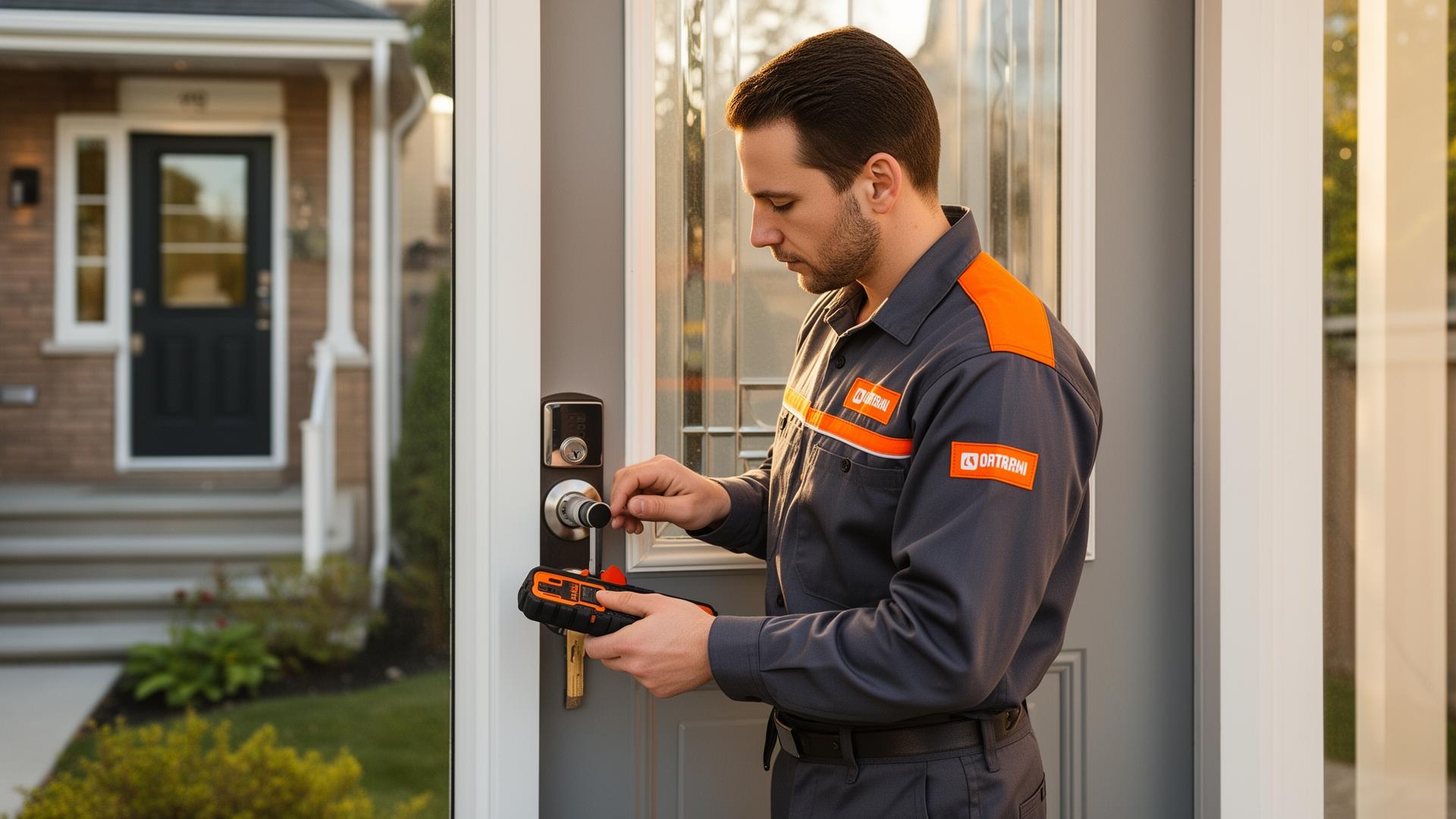 Serrurier professionnel à Montréal installant une serrure haute sécurité sur une porte résidentielle